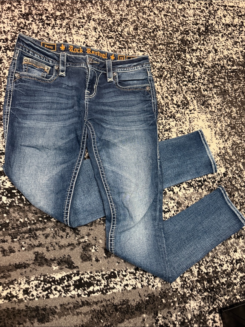 Rock Revival Women’s Dark Blue Skinny Jeans with Faded Detail
